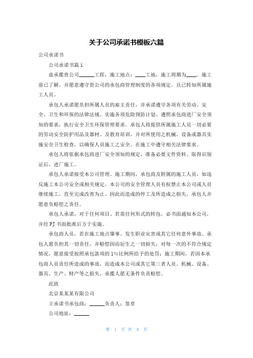 关于公司承诺书模板六篇