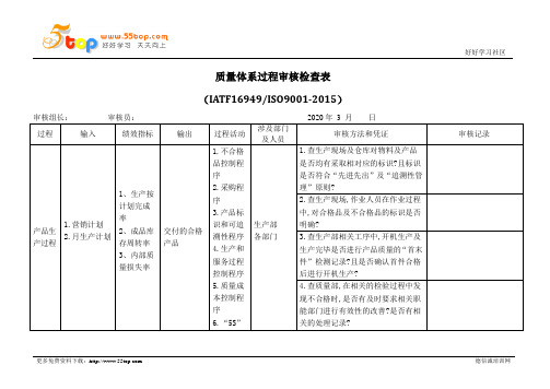 IATF16949产品生产过程内审检查表