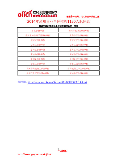 2014年漳州事业单位招聘1120人职位表