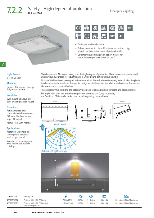 2 × 1.6 W LEDOutdoor Wall 紧急灯具说明书