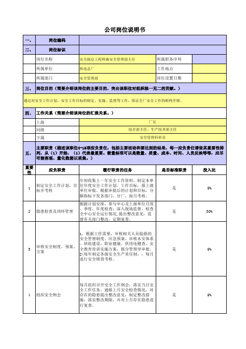 央企煤炭热电厂岗位职责梳理表安全管理部--主任