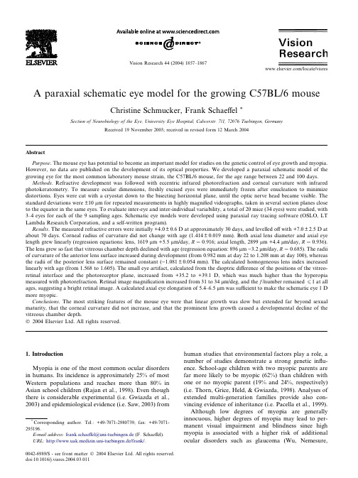 A paraxial schematic eye model for the growing C57BL6 mouse