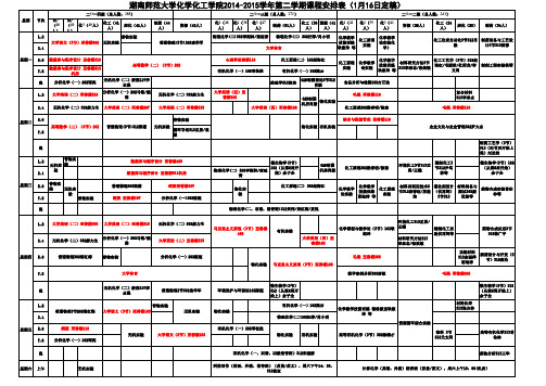 化学化工学院2014-2015学年第二学期本科生课程安排表(150116定稿)