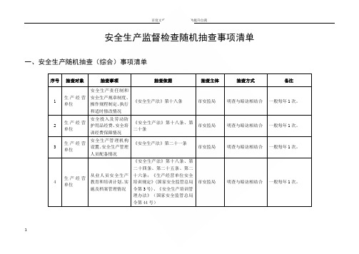 安全生产监督检查随机抽查事项清单