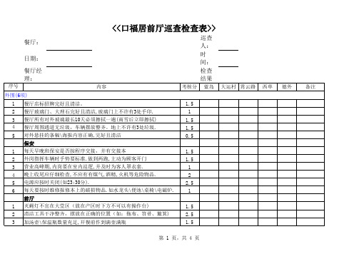 餐饮前厅巡查检查表