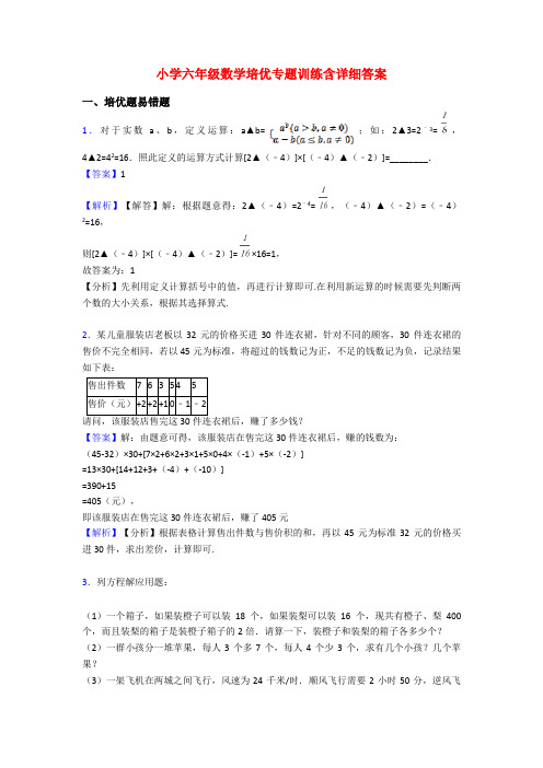 小学六年级数学培优专题训练含详细答案