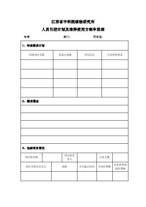 人才引进计划及使用申报表