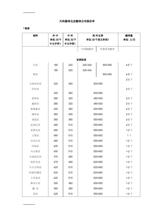 (整理)天和嘉译北京翻译公司报价单