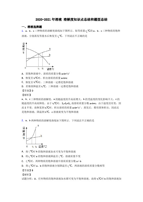 2020-2021年溶液 溶解度知识点总结和题型总结