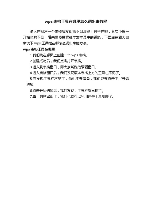 wps表格工具在哪里怎么调出来教程