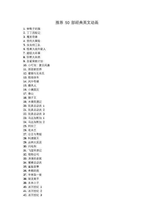 推荐 50 部经典英文动画