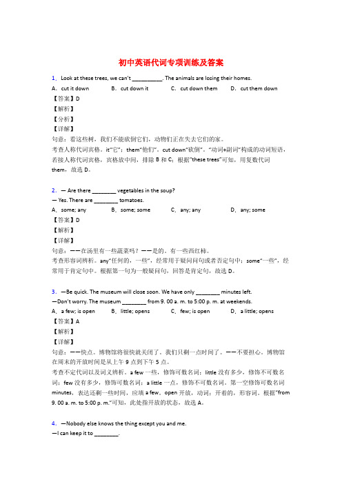 初中英语代词专项训练及答案