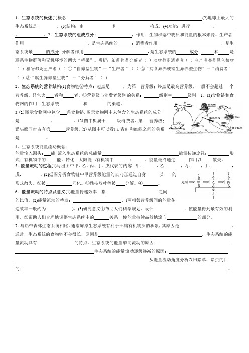 高三生物一轮复习生态系统默写条