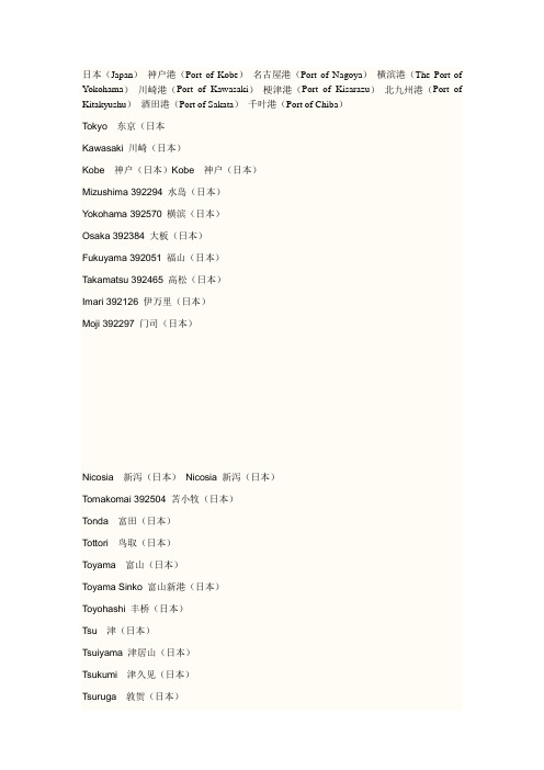 日本港口列表(中英文对照)