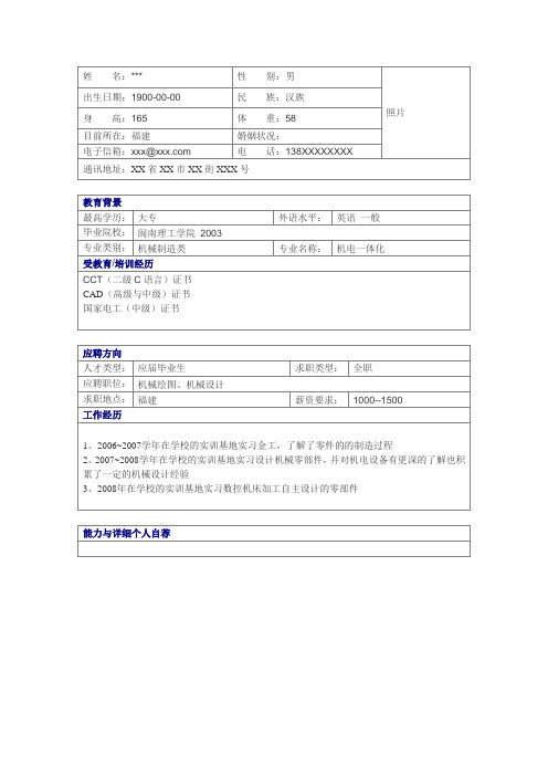 (新)机械绘图岗位的个人简历模板