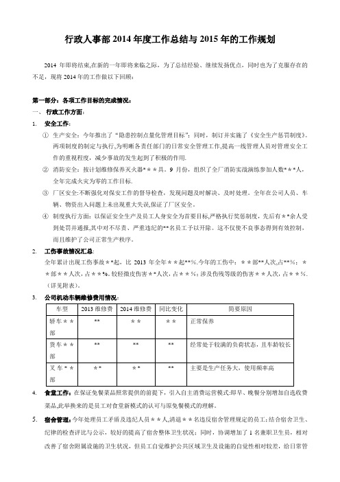 行政人事部2014年度总结与2015年工作规划