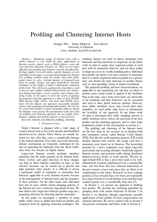 Profiling and Clustering Internet Hosts Abstract — Identifying groups of Internet