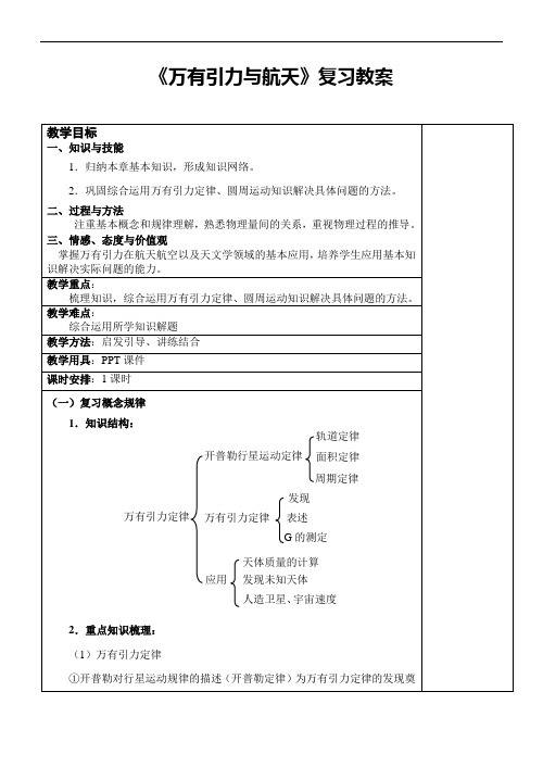 《万有引力与航天》复习教案