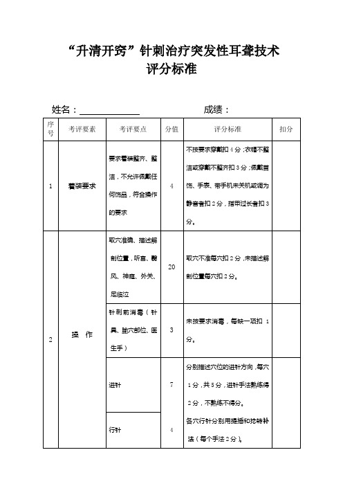 “升清开窍”针刺治疗突发性耳聋技术评分标准