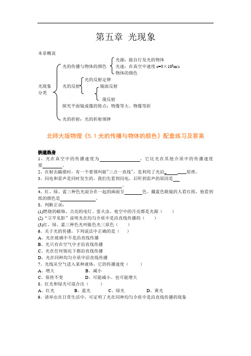 物理八上5.1《光的传播与物体的颜色基础训练