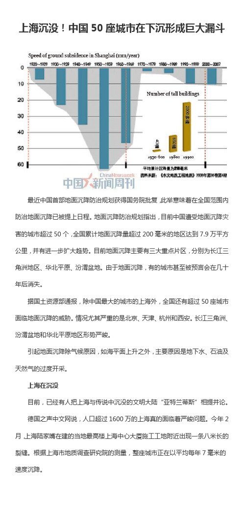 上海沉没!中国50座城市在下沉形成巨大漏斗