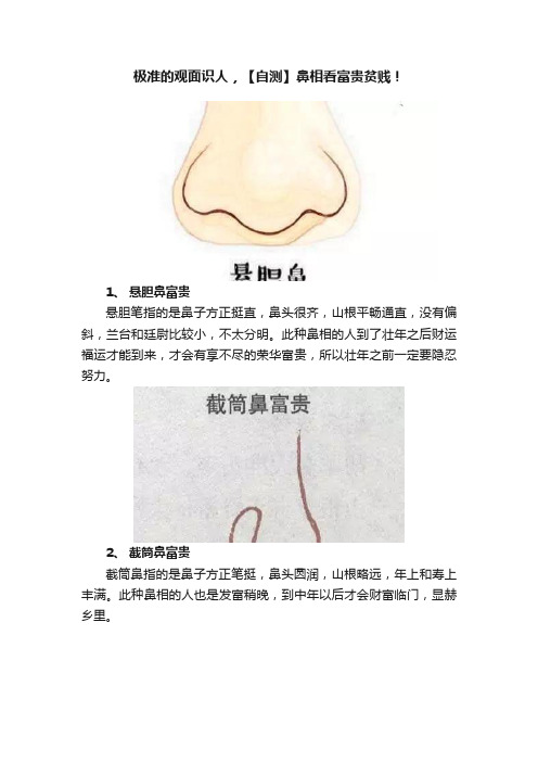 极准的观面识人，【自测】鼻相看富贵贫贱！