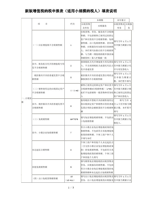 新版增值税纳税申报表(适用小规模纳税人)及附表填表详细说明