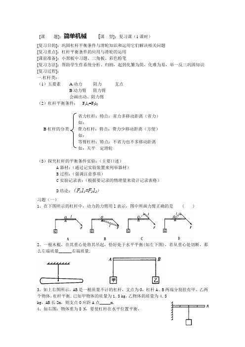 杠杆平衡条件与滑轮复习教案