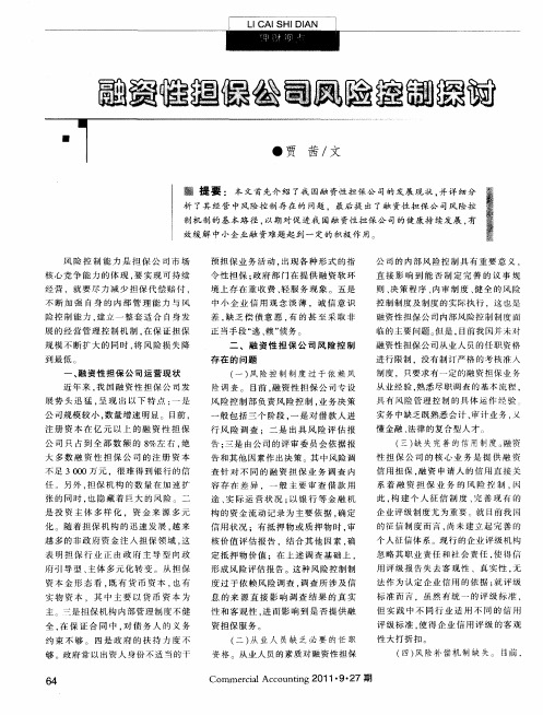 融资性担保公司风险控制探讨