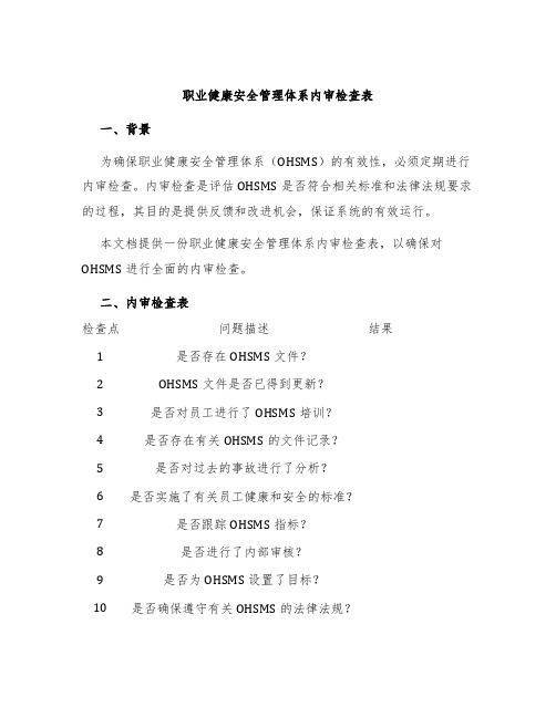 职业健康安全管理体系内审检查表