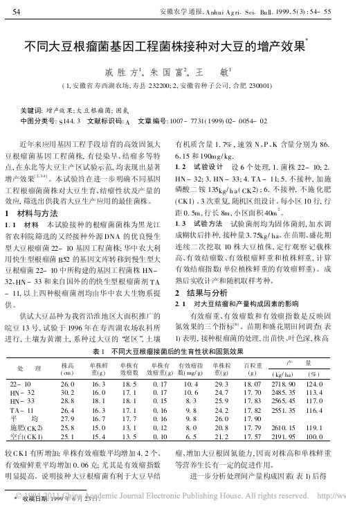 不同大豆根瘤菌基因工程菌株接种对大豆的增产效果