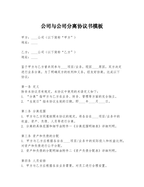 公司与公司分离协议书模板