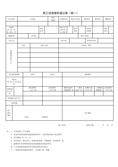 职工住房面积登记表