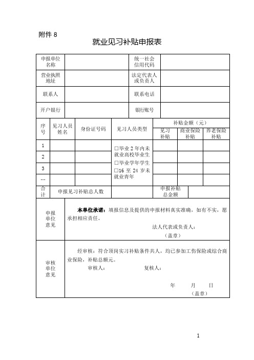 就业见习补贴申报表模板