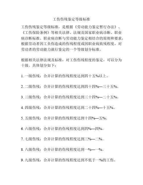 工伤伤残鉴定等级标准