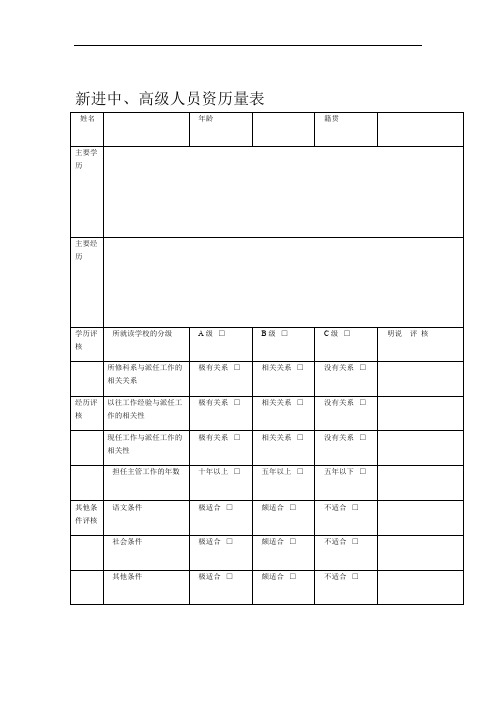 新进中高级人员资历量表表格格式