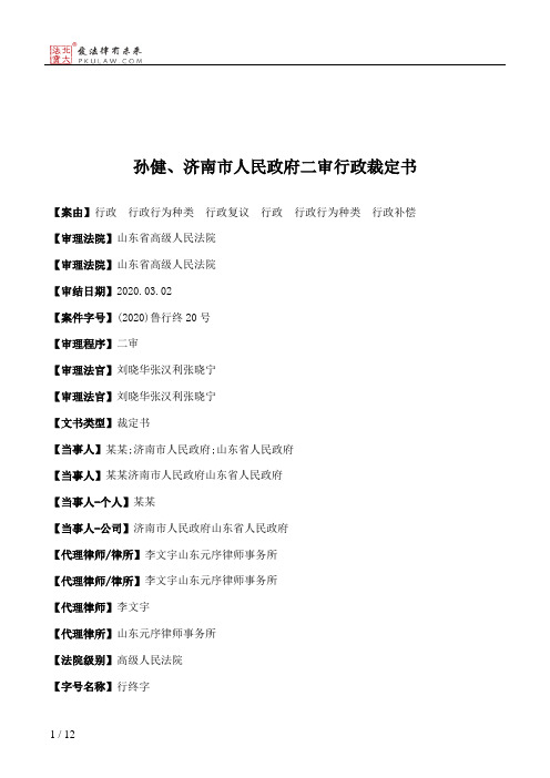 孙健、济南市人民政府二审行政裁定书