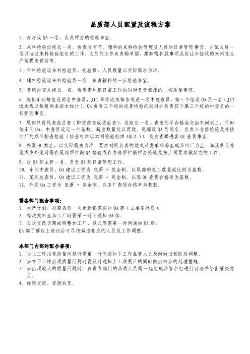 品质部人员配置及流程方案