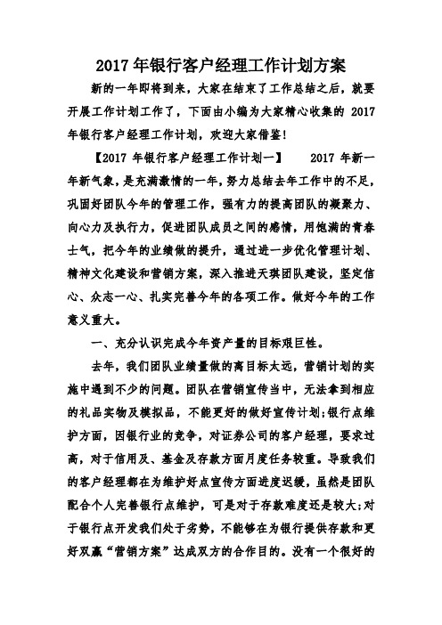 2017年银行客户经理工作计划方案