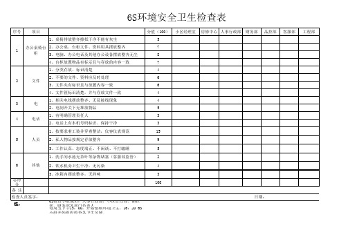 6S环境卫生检查表