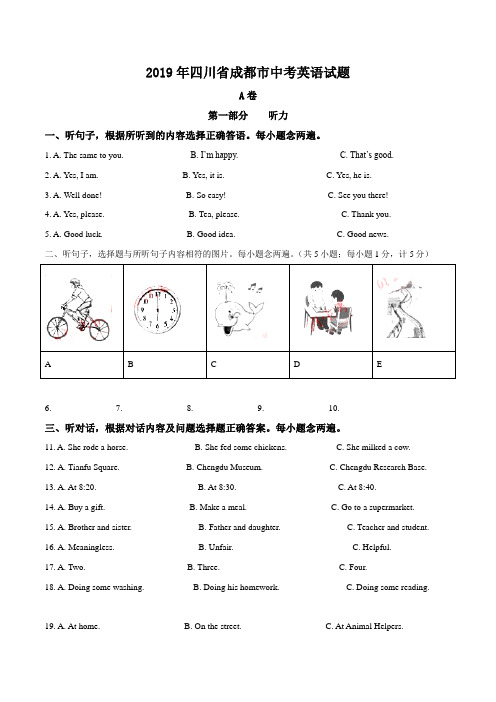 【真题】2019年四川省成都市中考英语试题(原卷版)