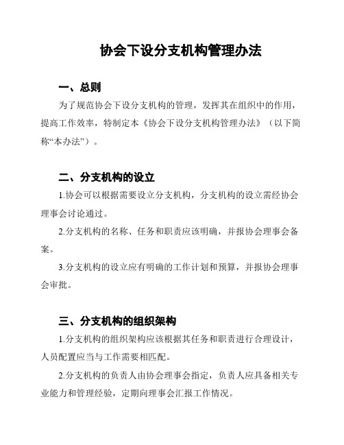 协会下设分支机构管理办法