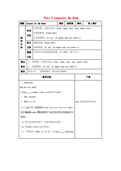 三年级英语上册 Unit 3 Body and Feelings Lesson lesson 14