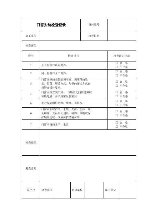 附表10-1门窗安装检查记录