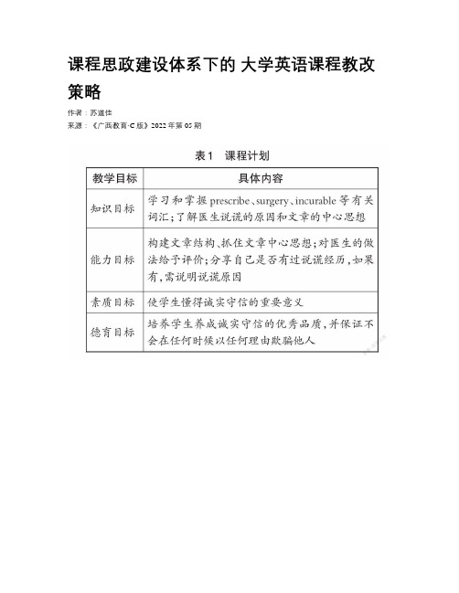 课程思政建设体系下的 大学英语课程教改策略