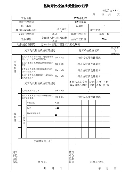 基坑开挖检验批质量验收记录