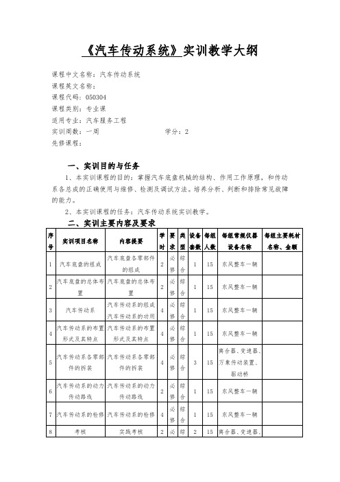 汽车传动系统教学大纲