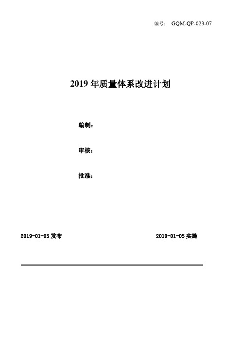 2019年度质量管理体系改进计划