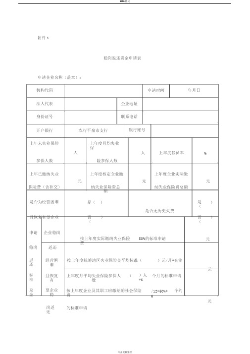 稳岗返还资金申请表