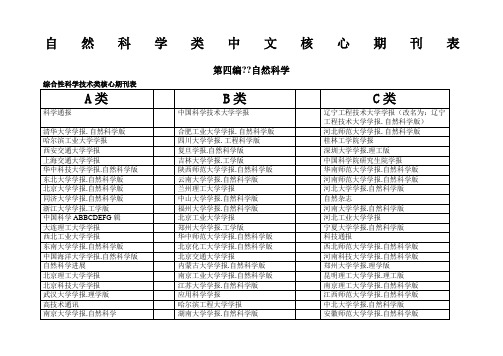 自然科学类中文核心期刊表ABC分类等